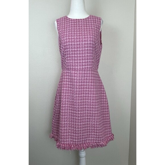 Eliza J Tweed Sleeveless Mini Dress Pink Barbie Old Money Classic-6 - Picture 2 of 12
